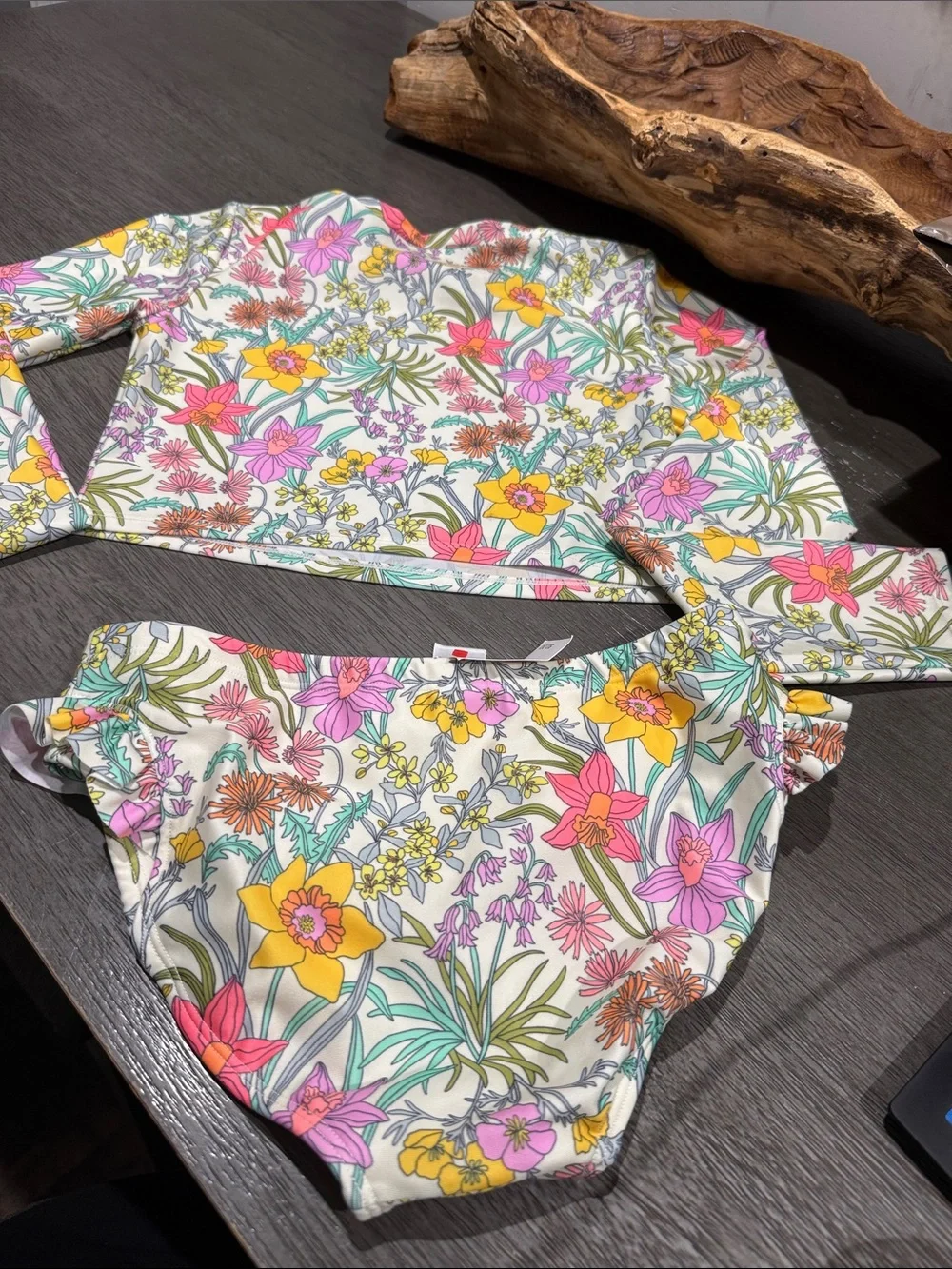 Girls Floral Long-Sleeve Rash Guard Set - Pastel Multicolor